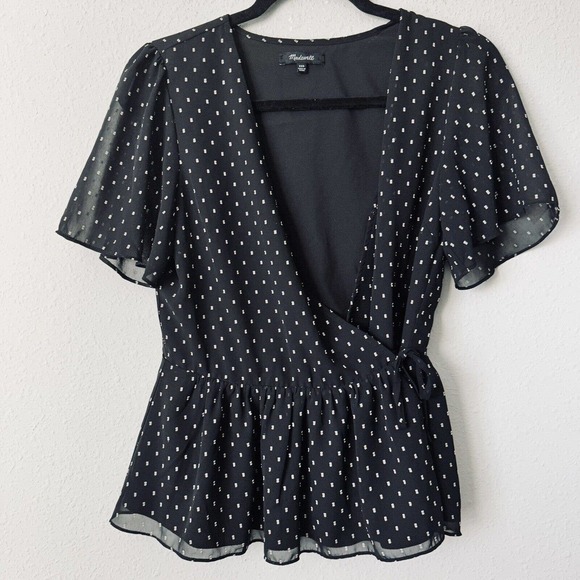 Madewell Flutter-Sleeve Peplum Wrap Top in Clipdot - Picture 2 of 6